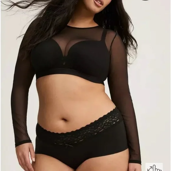 Torrid Mesh Black Long Sleeve Crop Top - Picture 2 of 8